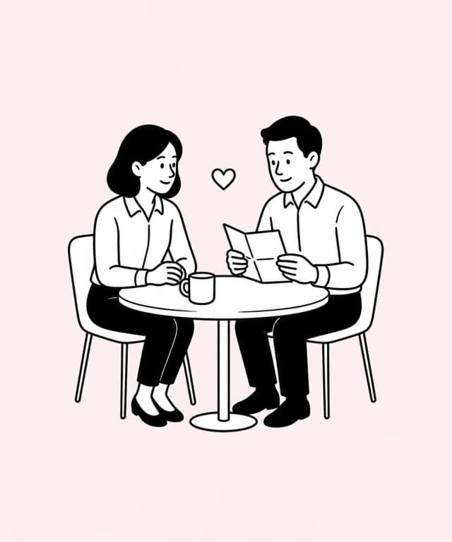 Two colleagues discuss an absence note over a cup of tea.