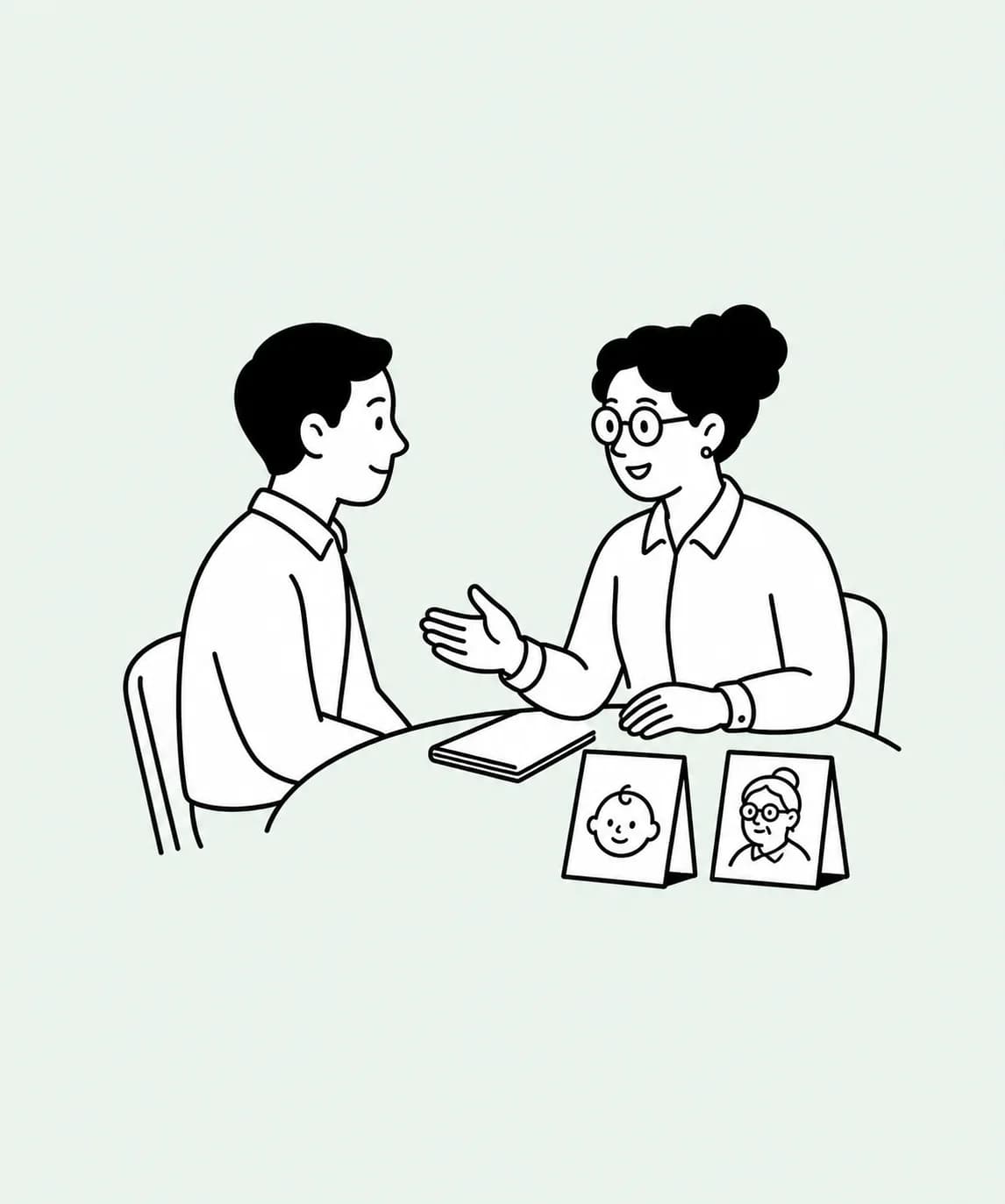 Two colleagues discuss support for a baby and an older dependant.