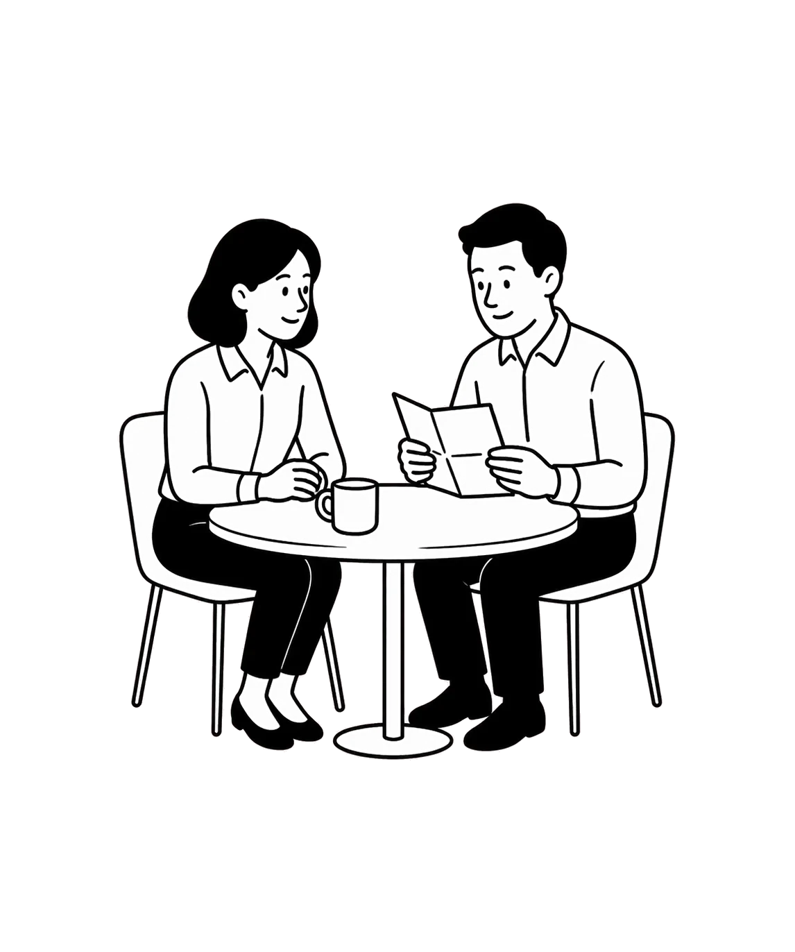 A manager and employee discuss an absence note over a cup of tea.
